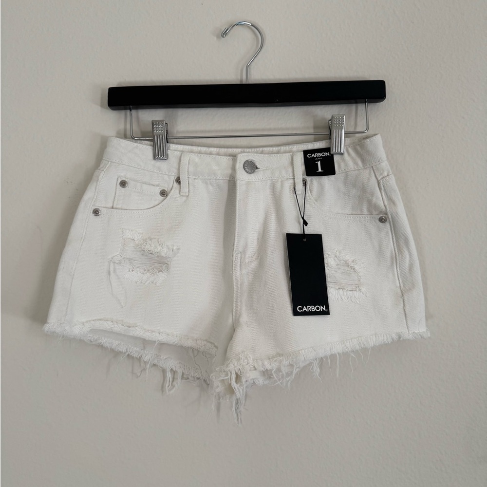 Carbon Women's White Frayed Jean Shorts